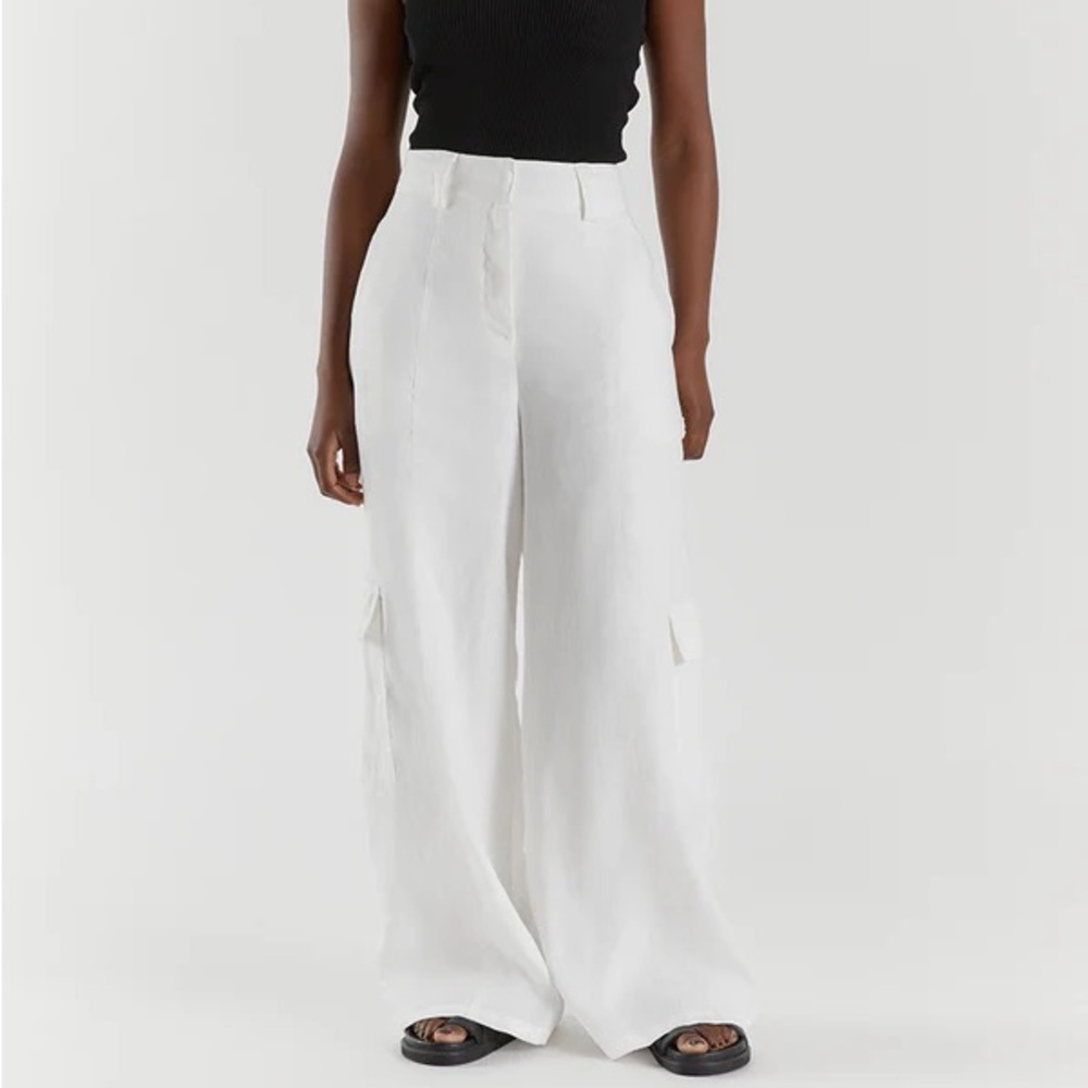 DISSH ISLA WHITE LINEN WIDE LEG PANT